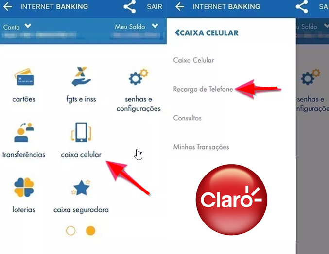 recarregar claro intenet banking